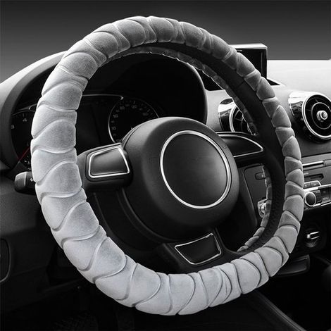 Coprivolante a forma di D per auto. Coprivolante antiscivolo, morbido e felpato. Coprivolante in peluche per interni auto. Coprivolante caldo per l'inverno. (1/5)