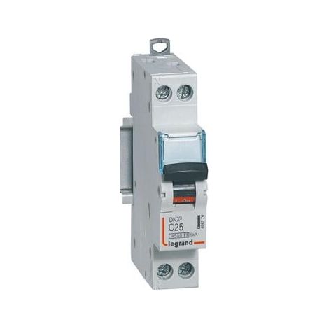 Disjoncteur Phase+Neutre DNX³4500 6kA arrivée et sortie borne à vis - 1P+N 230V 25A courbe C - 1 module - 406776 - LEGRAND