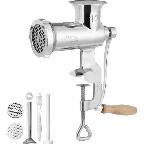 Tritacarne manuale, acciaio inox 304, diametro dell'apertura di alimentazione 8,4 cm, peso 2,7 kg, lunghezza del manico 17,5 cm, dimensioni 7,9 x 19 x 28,4 cm. (1/5)