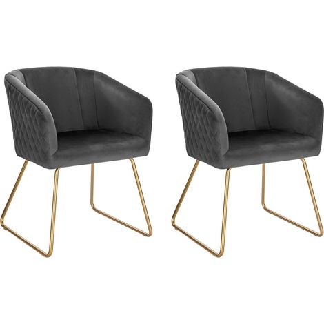 Lot de 2 Chaise de Salle à Manger WOLTU, Siège en Velours, Chaise de Cuisine Pieds en métal doré fauteuil de Salon, Gris Foncé (1/4)