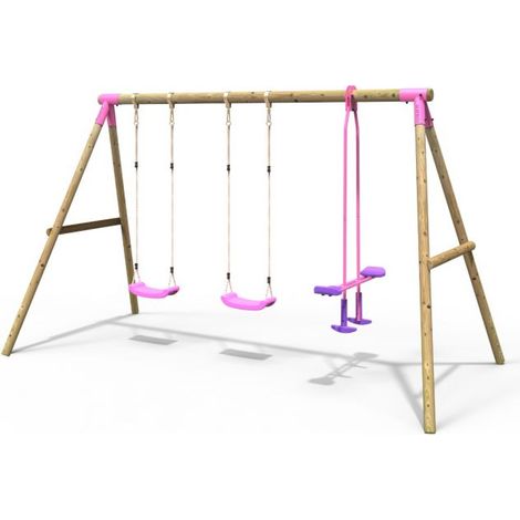 Wooden Garden Swing Set with 2 Standard Swings and Glider - Neptune Pink (1/4)