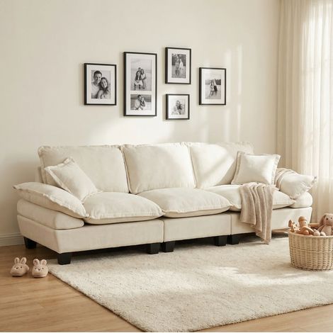 Canapé 3 places chenilla beige 263x82x90 cm con reposabrazos curvos desmontables (1/5)