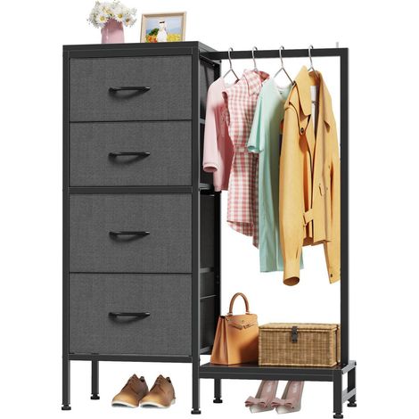 Kommode mit Kleiderstange 111cm Hoch Grau 4 Stoffschubladen (1/5)