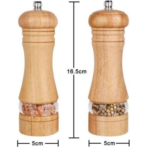 Lot de 2,Salieres et Poivrieres Bois, Réglables Avec Broyeur à épices en Céramique,6" (1/4)