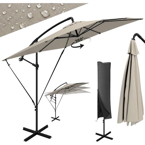 Parasol déporté, parasol de jarden extérieur, Toile ajustable, 8 baleenes, base en croix et manivelle, 2,5 x 2,5 m, kaki