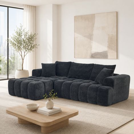Sofá esquinero modular con chaise longue izquierda, tapizado en terciopelo negro, sin montaje (1/5)