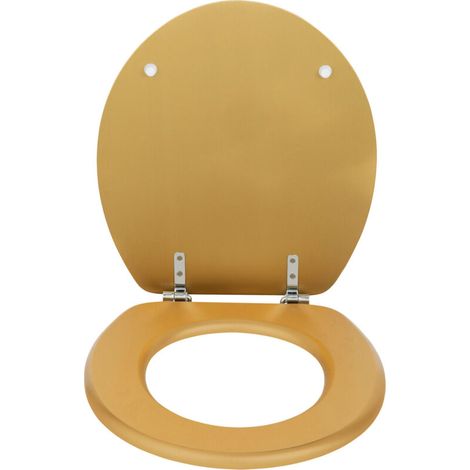 Abattant WC en MDF 37x41 cm – Fixation inox – Résistant à l'humidité – Facile à nettoyer – Design doré mat pour salle de bain et WC invités