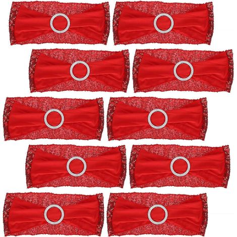 Lot de 10 sangles élastiques décoratives pour chaises, avec cercle ajustable, pour fêtes et événements (rouge). (1/4)