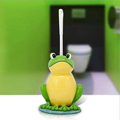 APEX Brosse de toilette compacte, porte-brosse de toilette fantaisie en résine avec motif grenouille. (1/5)