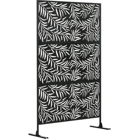 Biombo Separador De Ambientes Con Patrón De Hojas De Sauce, 122X198Cm, Acero Negro, Para Jardín Y Patio