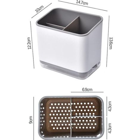 Porte Ustensiles, Egouttoir Couvert, Range-Couverts Multifonctionnel à 3 Compartiments pour Égoutter les Couverts (Gris) (1/3)