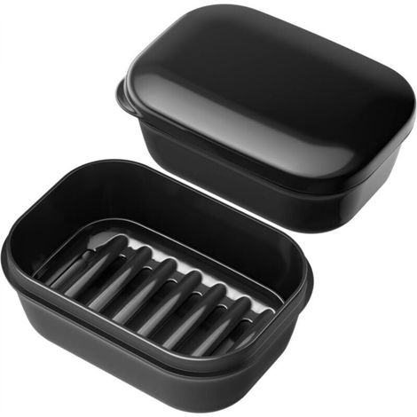 Waterproof soap dish with lid and drainer, unbreakable travel soap holder, portable travel toiletry container, black