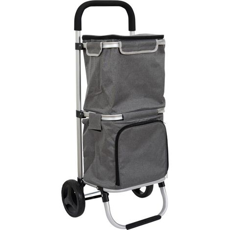 Chariot de Courses Isotherme 2 Compartiments Aluminium 43 x 35 x 99 cm Grande Capacité - Livraison gratuite