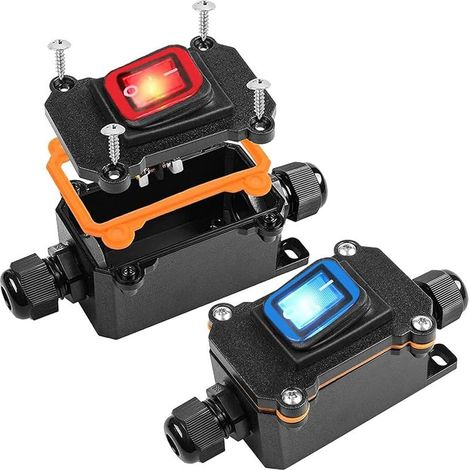 Interrupteur en Ligne, Commutateur de Cordon en Ligne,Interrupteur à Bascule étanche, 12 V DC 25 A DPST 4 Broches 12V, IP68 Cordon Interrupteur à Bascule,Double Trou Ouvert Entrée(bleu) (1/5)