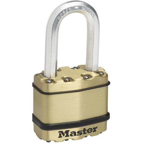 MASTER LOCK Cadenas Haute Sécurité [A Clé] [Acier Laminé + Finition Laiton] [Extérieur] [Anse M] M1BEURDLF - Idéal pour les remises, les garages, les clôtures et les portails
