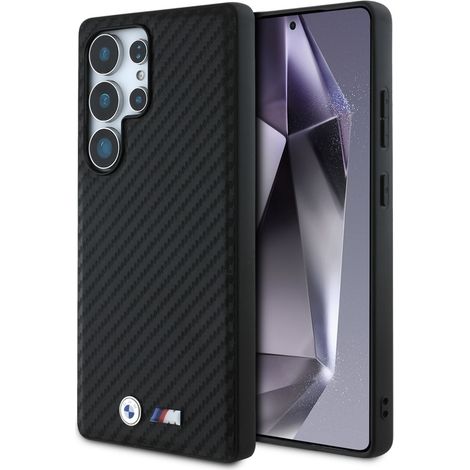 BMW Leder Carbon MagSafe Hülle für Samsung Galaxy S25 Ultra Schwarz