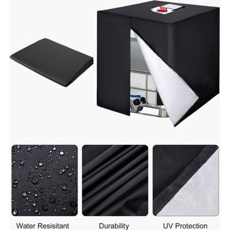 Bâche de Protection - - Cuve 1000L IBC - Noir - Tissu 420D Anti-UV - Avec Fermeture Éclair (1/4)