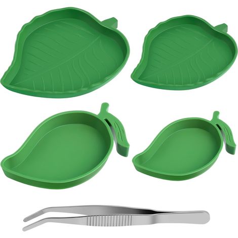 Lot de 4 Gamelles en Forme de Feuille pour Reptiles avec Pince de Nourrissage - Bols d'Eau et de Nourriture pour Tortue, Lézard, Serpent et Petits Animaux (1/5)