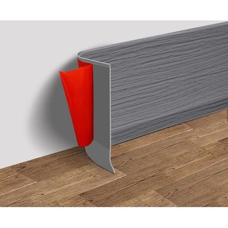 Plinthe murale en vinyle, moulure de finition flexible et autocollante en caoutchouc, 10 cm x 6 mètres, motif grain de bois gris moyen. (1/4)