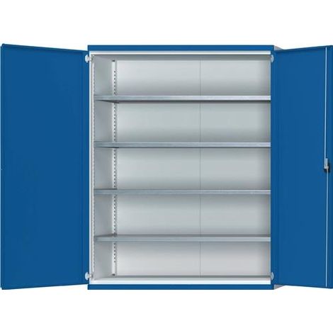Schwerlastschrank B1485 x T630 x H1950 mm RAL7035/5010 o. Mittelwand 4 Böden (1/2)