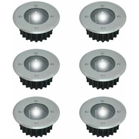 Set mit 6 in den Boden eingelassenen Solar-LED-Strahlern – Rund – Durchmesser: 85 mm – Außenseite beständig gegen den Sockel – Vorderseite aus Edelstahl – 6 Solarlampen