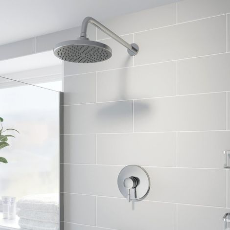 Concealed Stick Shower Wall Mounted Fixed Head Chrome Round Pivot Drencher (1/5)