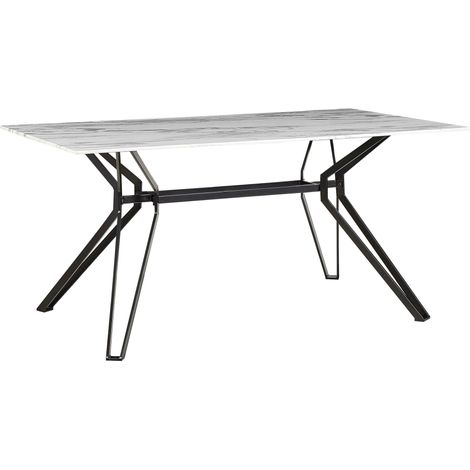 Dining Table BALLINA White Marble 160 cm 90 cm Tempered Glass