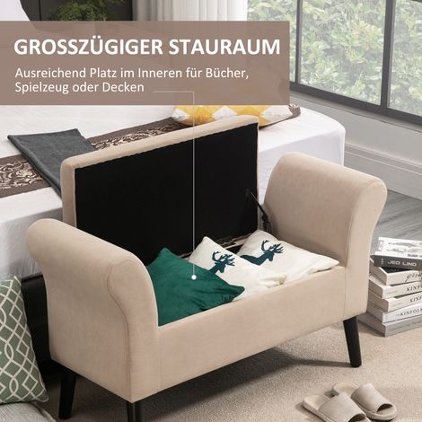 Banquette rembourrée à coffre avec accoudoirs, hauteur d’assise 46 cm, en velours polyester, 111,5 x 41 x 65 cm, beige (1/4)