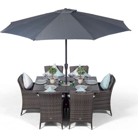 Savannah Rectangle 6 Seat Rattan Dining Set with Ice Bucket Drinks Cooler - Grey (1/5)