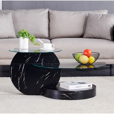 Tavolino rotondo in vetro temperato a più ripiani, MDF, nero e trasparente DESVIAE (1/5)