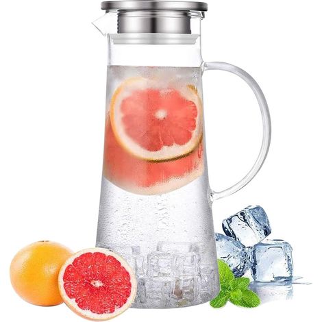 Carafe en Verre Résistant à la Chaleur pichet en verreThéière en Verre Borosilicate Bouilloire avec Couvercle en Cier Inoxydable, 1.5L (1/5)