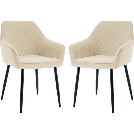Dining Chairs 2pcs Velvet Kitchen Chairs Upholstered Seat with Backrest and Armrest Office chair, Beige (1/5)