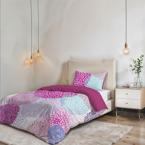 Parure de housse de couette SANS REPASSAGE - Ensemble housse de couette - Lit 1 place, Microfibre - Housse 150x200 cm + Rabat et 1 taie d'oreiller 50x80 cm (1/5)