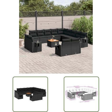 The Living Store 14-tlg. Garten-Sofagarnitur mit Kissen Schwarz Poly Rattan - Gartenmöbel Set - PE-Rattan Möbel - Outdoor Lounge - Esszimmergarnitur - Balkonmöbel (1/3)