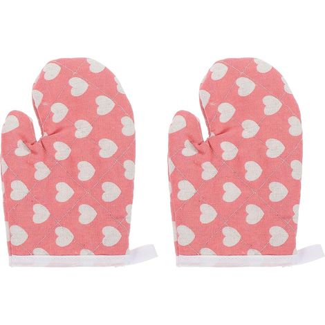 Gants de cuisine pour enfants JeiibrZui - Motif cœurs roses - Lot de 2 - Coton résistant à la chaleur - Pour cuisiner et pâtisser en toute sécurité dans la cuisine miniature (1/5)