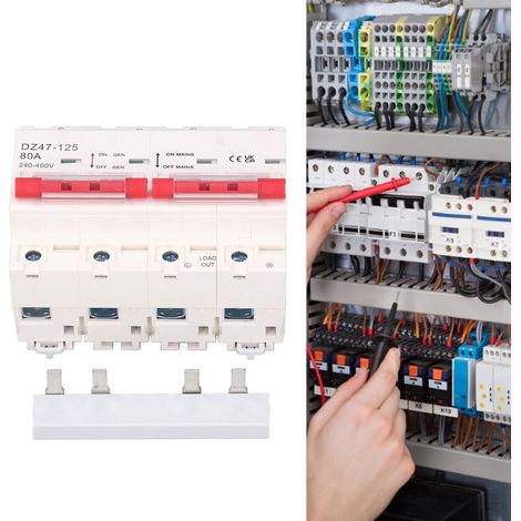 Miniatur-Leistungsschalter mit Verriegelung 80 A mit dualer 240-400 V AC-Versorgung, gemäß britischem Standard, mit 2P+2P Sammelschienen-Umschalter. (1/5)