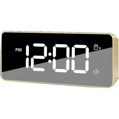 Réveil numérique pour la chambre, idéal pour les gros dormeurs, réveil LED de table de chevet (doré). (1/3)