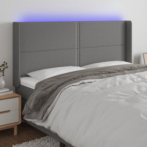 Teenpull – LED Kopfteil Dunkelgrau 203x16x118/128 cm Stoff (1/5)
