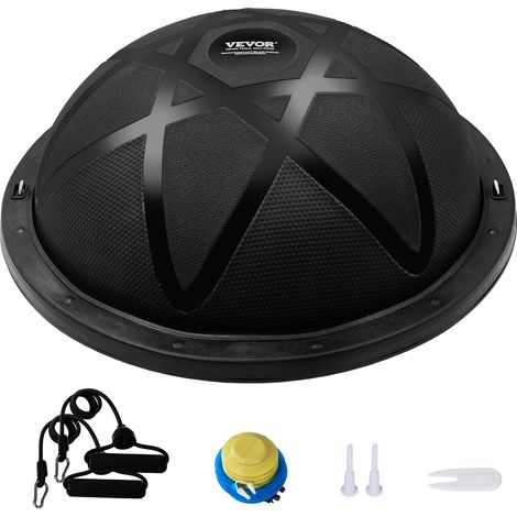 VEVOR Demi-ballon d’Exercice 58 cm, Ballon deEquilibre Capacite 300 kg, Station deEquilibre avec Bande de Resistance et Pompe a Pied, Entrainement Complet du Corps, pour Domicile, Gym, Yoga, Noir