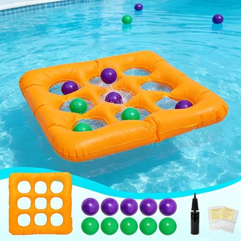 Jeu d'eau Gonflable Tic-Tac-Toe, Jeu de Piscine à Grille 9 Cases avec 10 Balles Gonflables, 65x65cm, Jeux d'eau pour Enfants dès 5 Ans et Adultes (1/5)