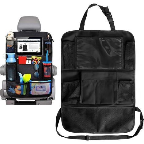 Organisateur de voiture pour enfants, 1 x accessoire intérieur de voiture, organisateur de voiture, organisateur de voiture enfant, support pour tablette Transparent 10 poches, noir (1/5)