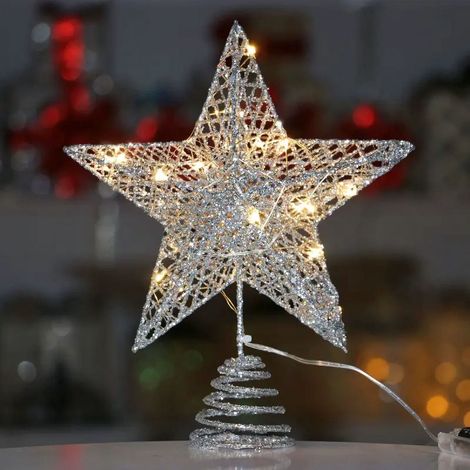 Étoile De Noël - Guirlande Lumineuse En Métal Argenté - Pour Décoration De Sapin De Noël - 10 Pouces (1/5)