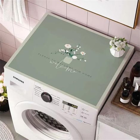 Housse de Machine à Laver 3D Plantes Nordique Absorbants Séchage Rapide Tapis de Protection Douce et Découpable pour Machines à laver, Sèche-linge, Réfrigérateur (60x60cm,vase vert) (1/5)