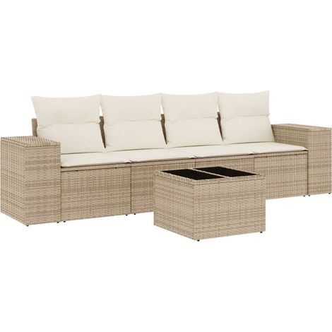 Set Divano da Giardino 5 pz con Cuscini Beige in Polyrattan vidaXL (1/5)