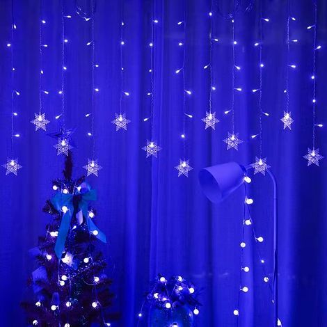 (bleu)Bandeau lumineux LED flocons de neige givrés Décoration lumineuse de Noël (1/4)