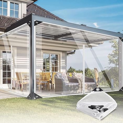 Transparent Tarpaulin with Eyelets for Outdoors 420 GSM PVC with 20 Cable Ties 10 m Fixing Rope Random Colour Suitable for Gazebos Zip 2m x 3m (1/5)