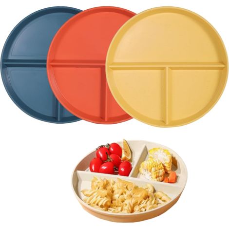 Ensemble de 3 assiettes compartimentées–avec séparateurs–Assiette pour le contrôle des portions–Légère et sans BPA (1/5)
