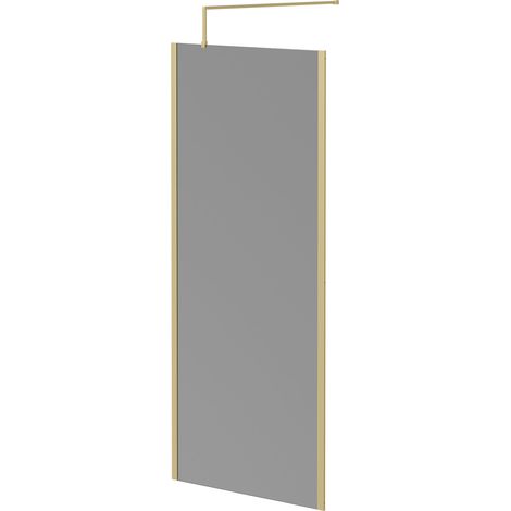 Colore 8mm Smoked Glass Brushed Brass 1950mm x 900mm Walk In Shower Screen including Wall Channel with End Profile and Support Bar (1/5)