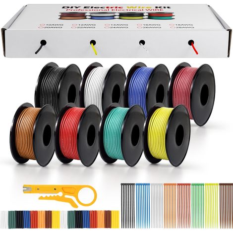 Lot de Câbles en Silicone 26 AWG (0,15mm²), 8 Couleurs, 10 m/Rouleau, Fil en Cuivre Étamé Ultra Flexible, Idéal pour Bricolage, Électronique, Voiture et Projets Domestiques (1/5)