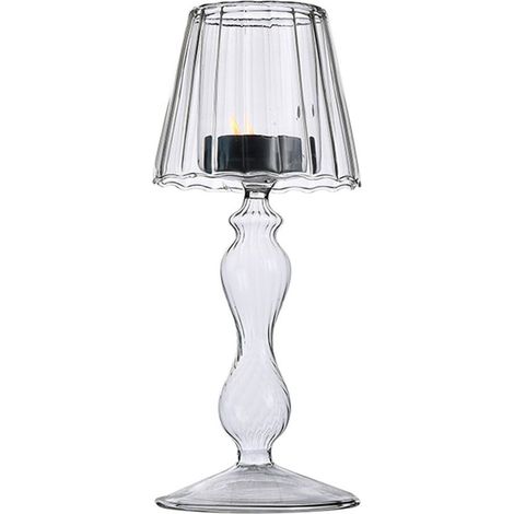 Porte-Cierge Verre Classique Transparent - Porte-Cierge Moderne pour Bougies Colonnaire ou Électroniques (18x5x8cm, 2mm, Diamètre Bougie 3.7cm) - Lot de 1 (1/5)